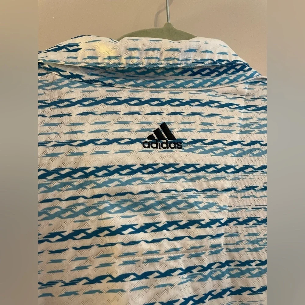 Adidas Blue and White Printed Golf Polo